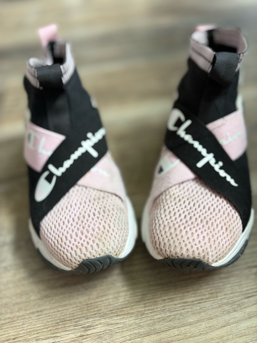 Champion Kids Pink and Black Slip-On Sneakers with Cross Strap